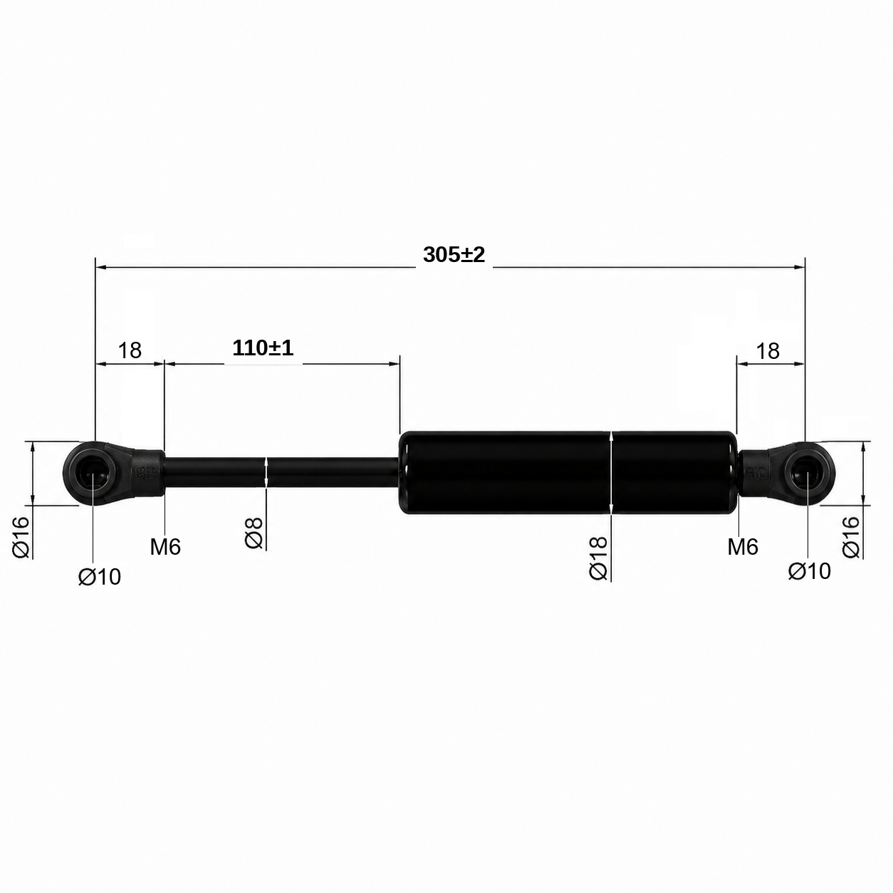 Gasdruckfeder Ab 301mm ∼ Bis 499mm Länge M6 Gasdruckdämpfer mit Kugelpfanne