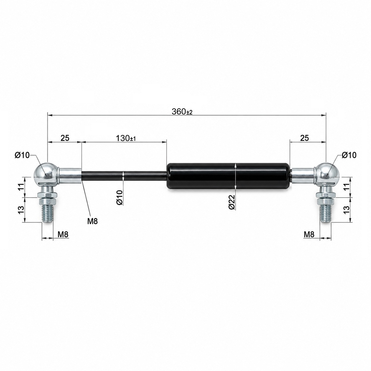 Gasdruckfeder Ab 350mm ∼ Bis 449mm M8 Gasdruckdämpfer Mit Kugelgelenk