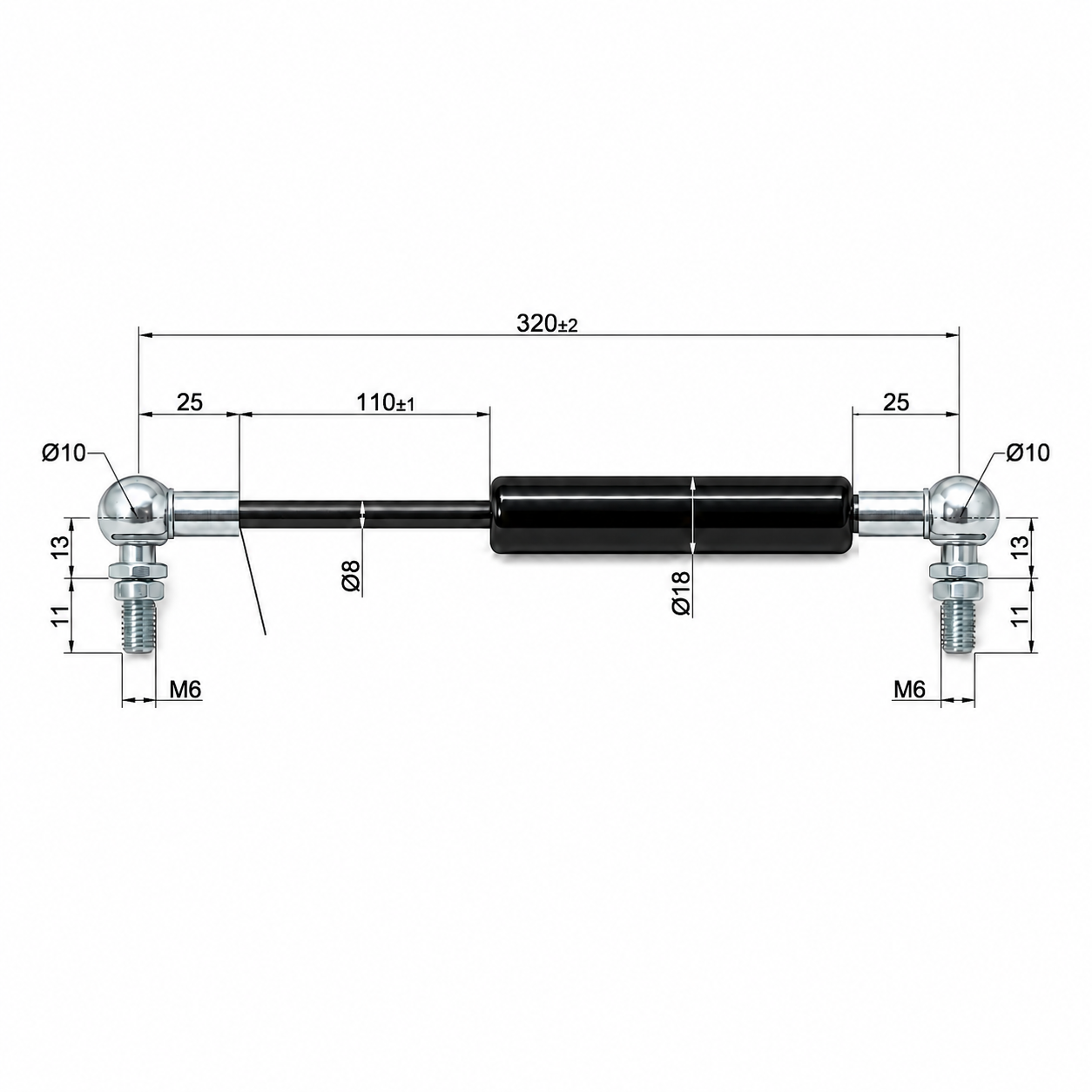 Gasdruckfeder Ab 301mm ∼ Bis 500mm Länge M6 Gasdruckdämpfer mit Kugelgelenk