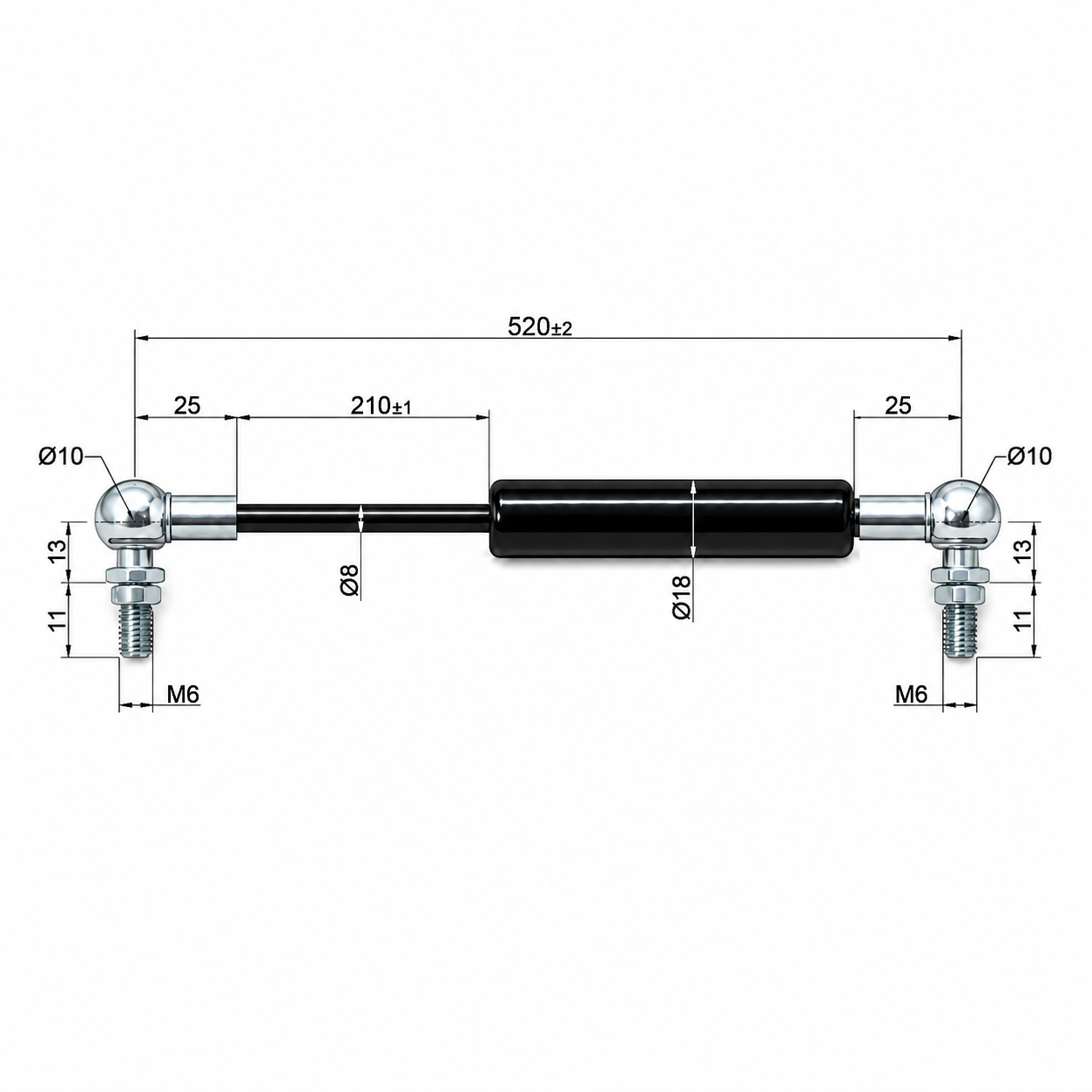 Gasdruckfeder Ab 501mm ∼ Bis 600mm Länge M6 Gasdruckdämpfer mit Kugelgelenk