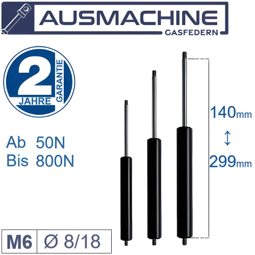 Ab 140mm ∼ Bis 299mm Länge Gasdruckfeder M6 Gasdruckdämpfer