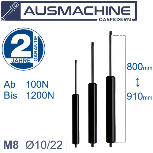 Ab 800mm ∼ Bis 910mm Länge Gasdruckfeder M8 Gasdruckdämpfer