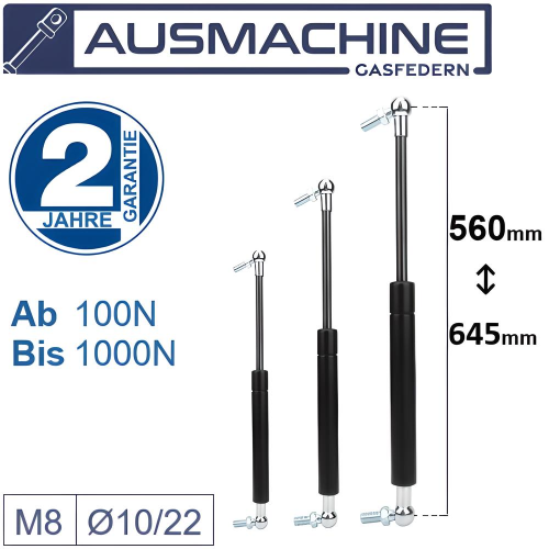 Ab 560mm ∼ Bis 645mm Gasdruckfeder M8 Gasdruckdämpfer Mit Kugelgelenk