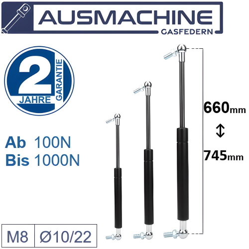 Ab 660mm ∼ Bis 745mm Gasdruckfeder M8 Gasdruckdämpfer Mit Kugelgelenk