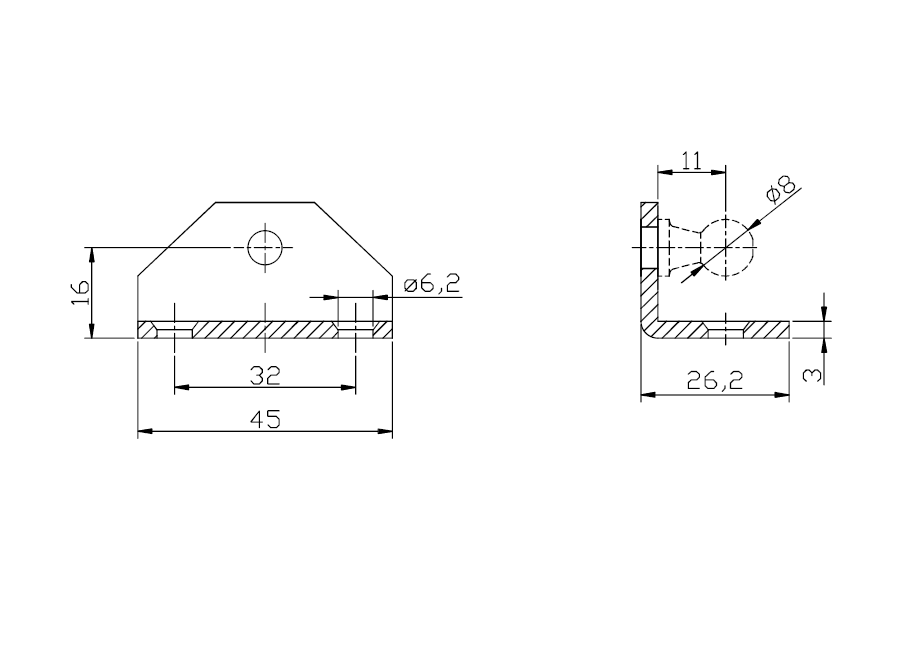 Mounting plate L-shape with ball head 8/10mm for gas spring 