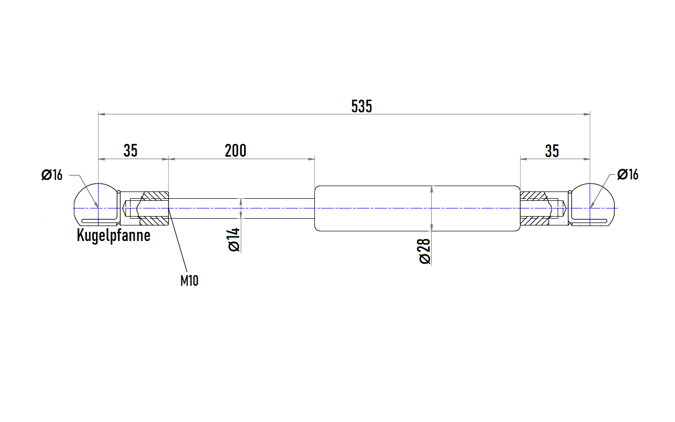 From 330mm ∼ Up to 1185mm length Gas pressure spring M10 Gas pressure damper