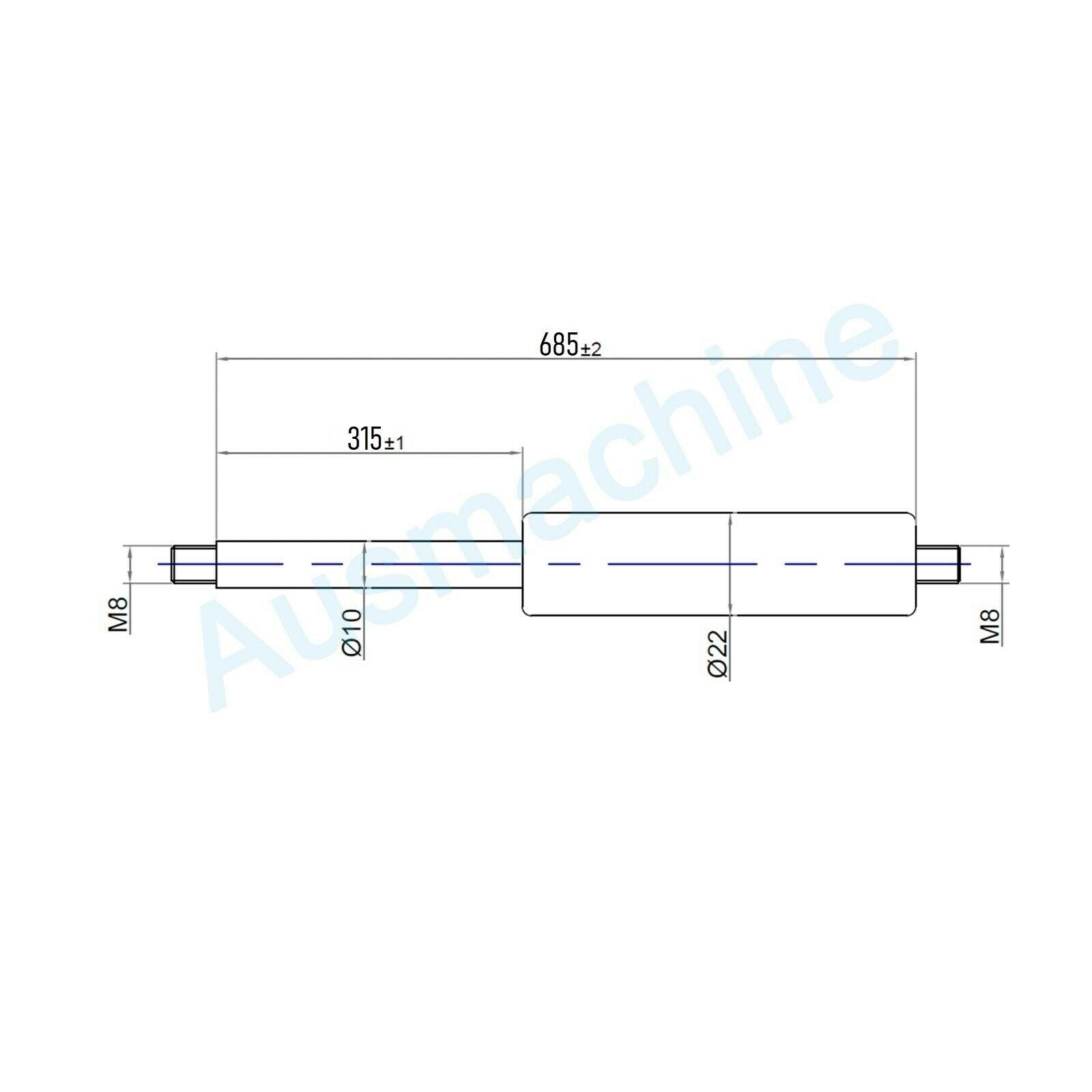 From 600mm ∼ Up to 699mm length Gas spring M8 Gas pressure damper