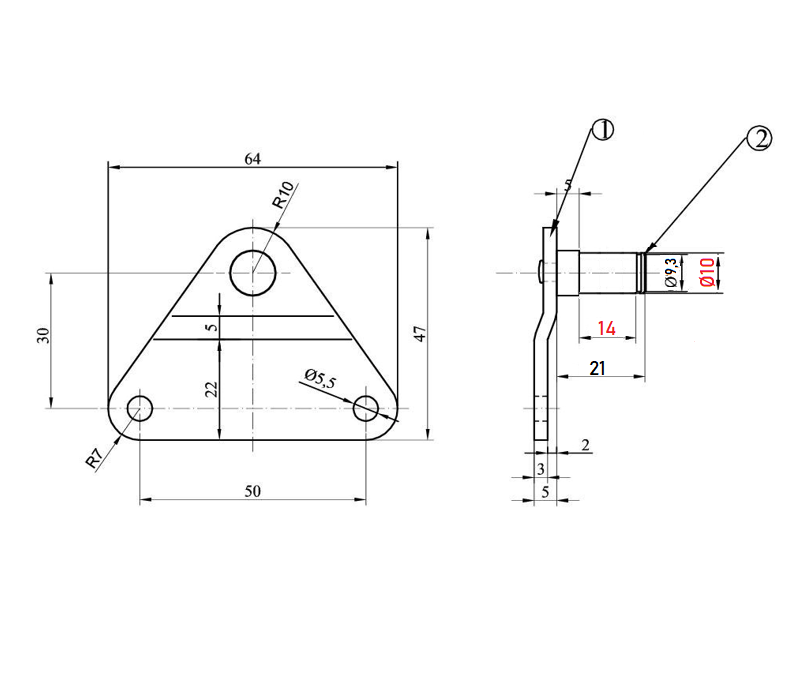 Beschläge mit Dorn  - Seitliche Halterung 6/8/10mm für Gasdruckfeder