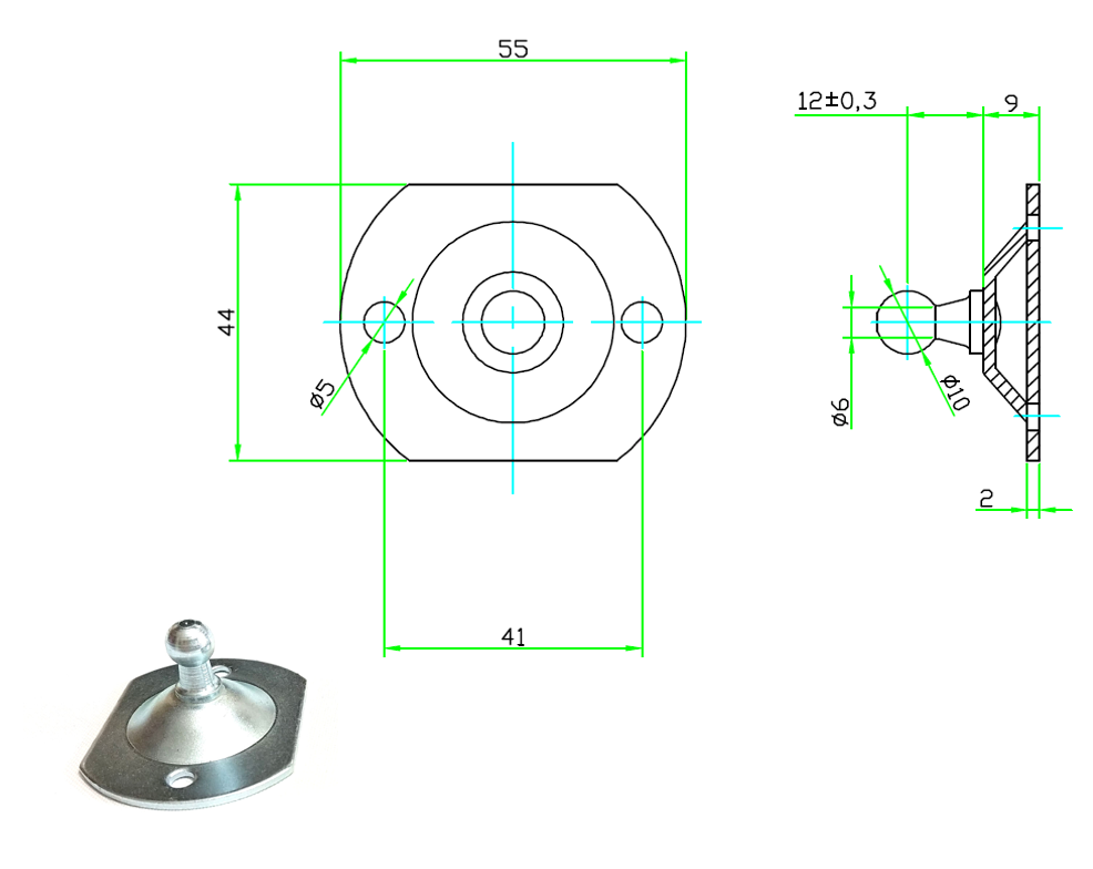 Mounting plate 10mm ball head bracket for gas spring